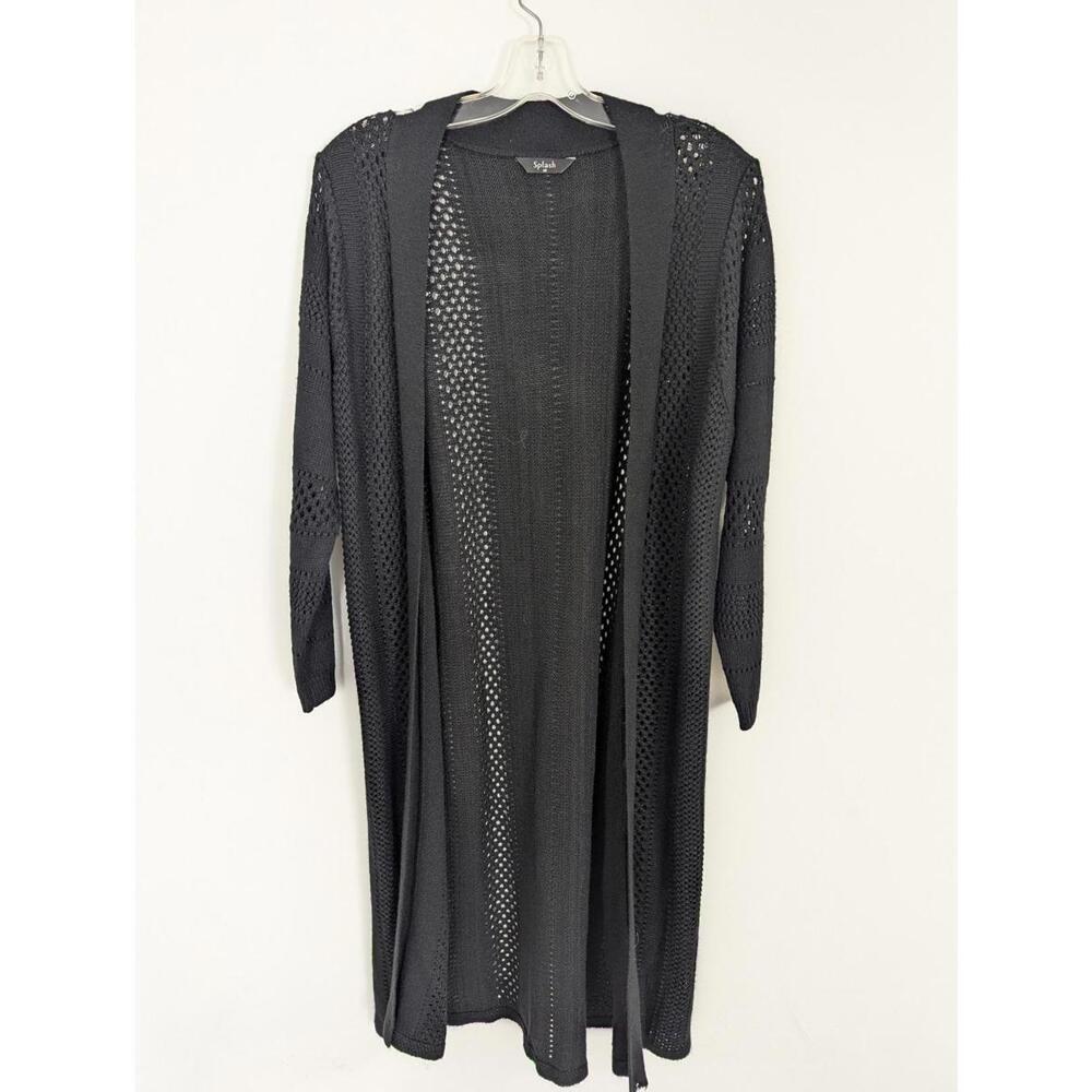 Splash Women's Open Front Eyelet Cardigan in Black Size 16 Bohemian Resortwear
